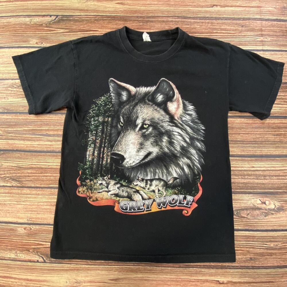 Vintage Grey Wolf T-Shirt Keya Mens M Black Graphic Nature Tee